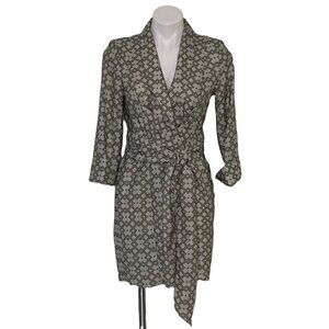 ASOS NWT Monogram Print Mini Tux Dress, Gray Khaki Cuffed Sleeves Women's 6 (US)